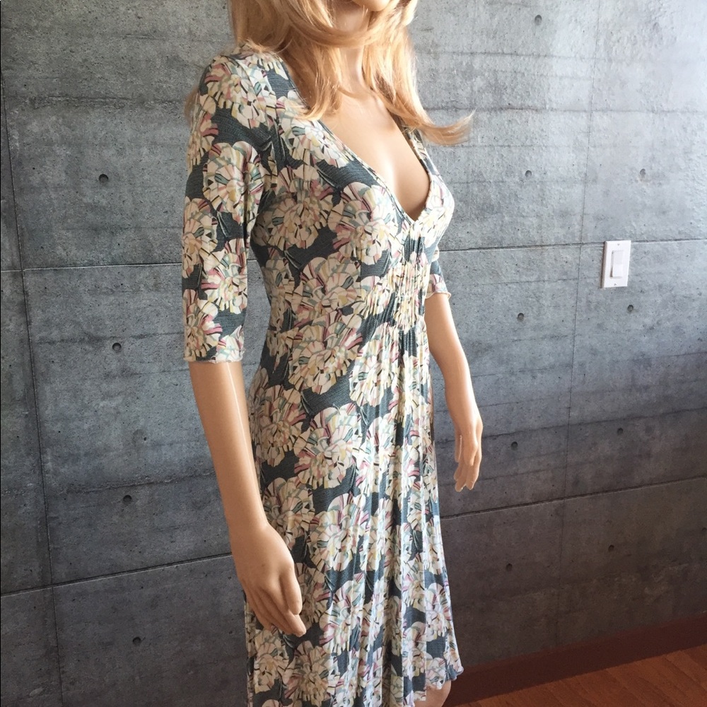 Miki Thumb midi abstract floral v neck dress.